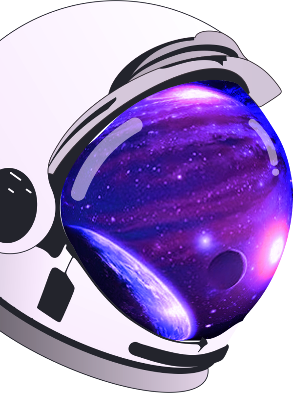 Meu capacete de astronauta com a galaxia sendo refletinda sobre o visor